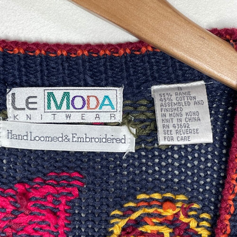 Le Moda Knitwear Hand Loomed Sweater Cardigan Leaves Fall Autumn Cottage Core - Picture 3 of 15